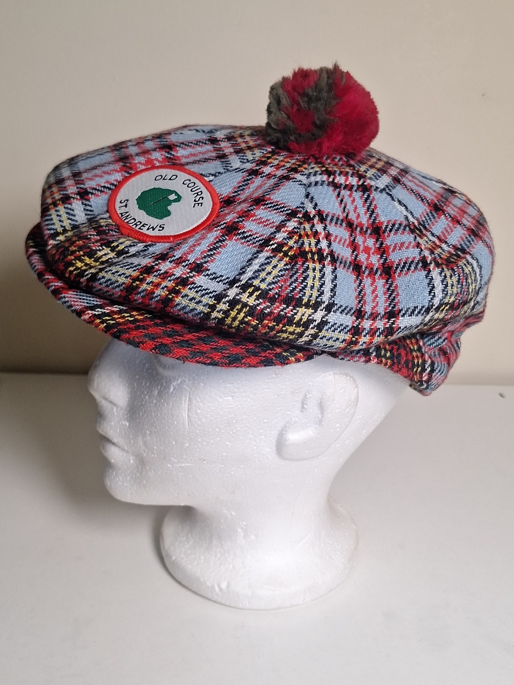 Tom Morris 8 The Links Wool Blend Vintage Tartan Pompom Golf Hat Size L